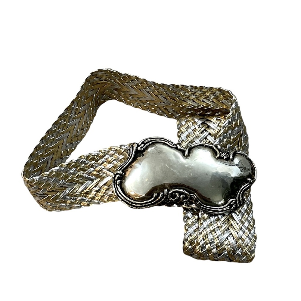 Statement Belt Buckle Metal Woven Gold Silver  Belt Metallic Handmade Unique